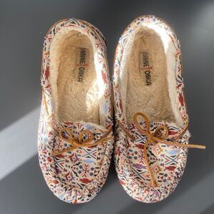 Minnetonka Aztec Patterned Moccasin Slippers Sz 9 Multicolor Cozy Boho Western